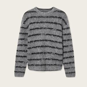 All Saints Men's Dissolved Crewneck Striped Sweater in Gray and Black